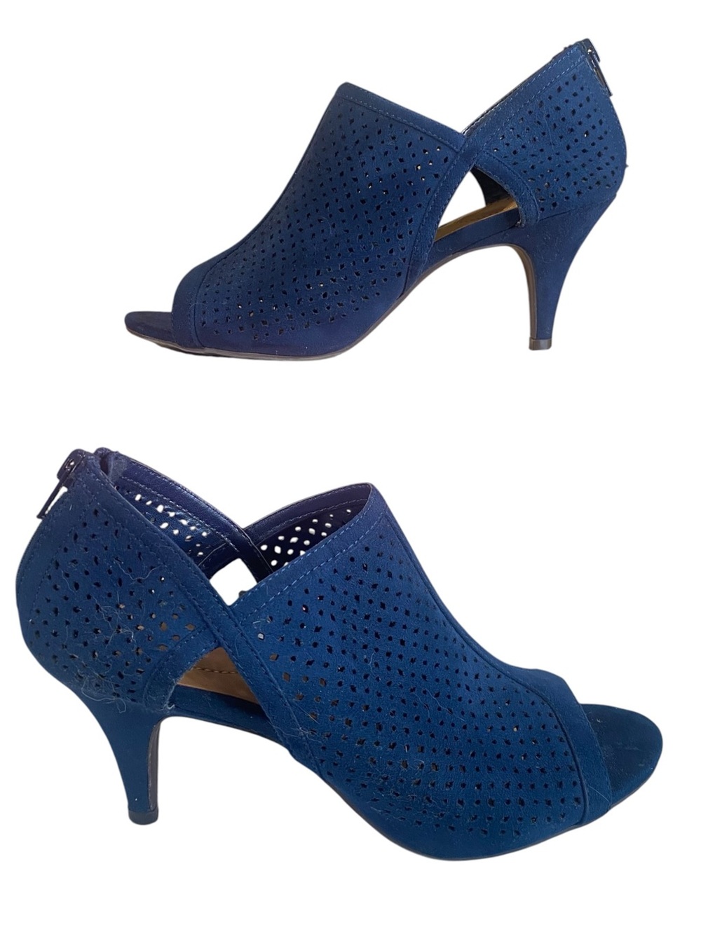 Style & Co Navy Peep-Toe Heels Perforated Bootie Style Kitten Heel SZ 7.5